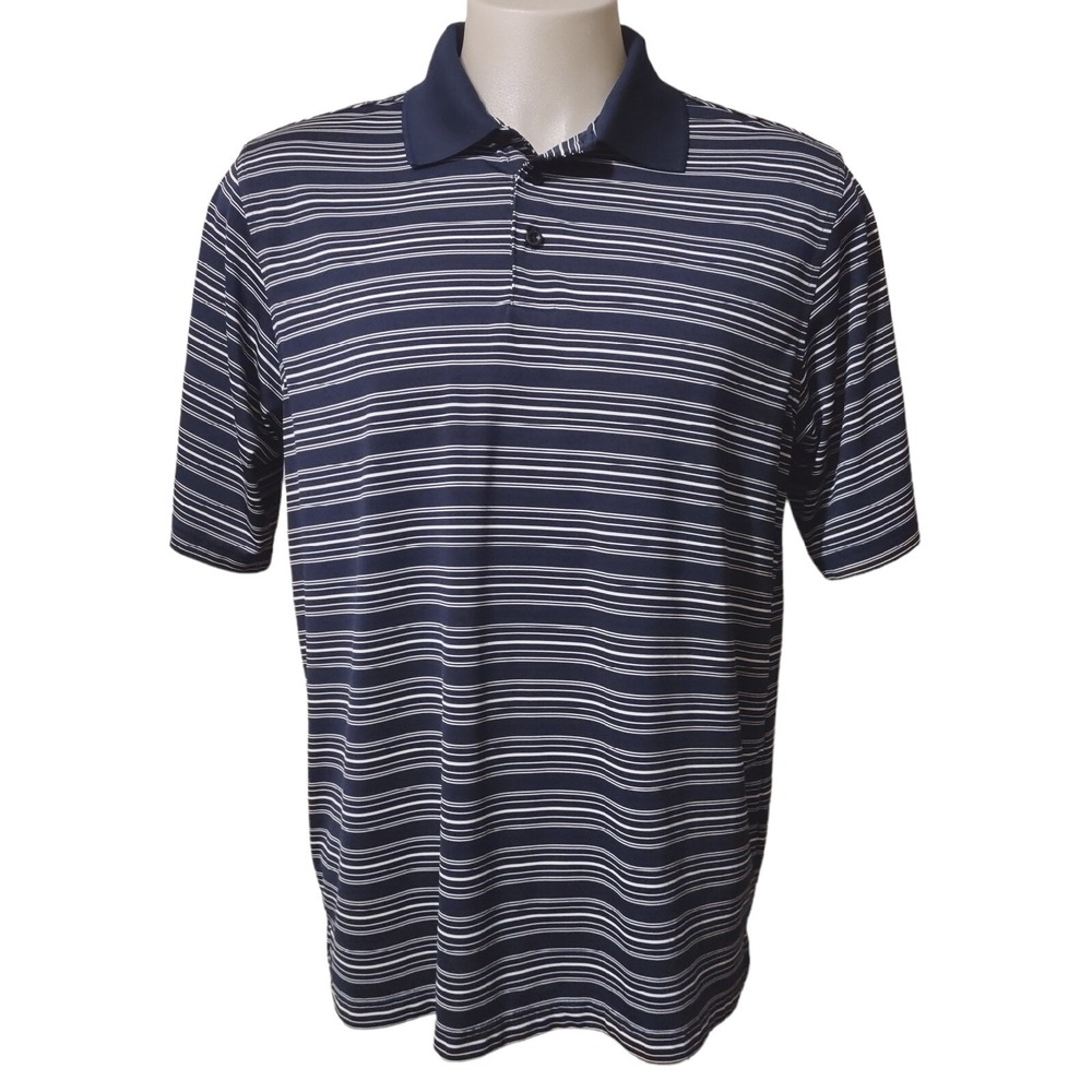 Slazenger Polo Shirt Mens Large Navy Blue Striped Golf Athleisure Casual Top